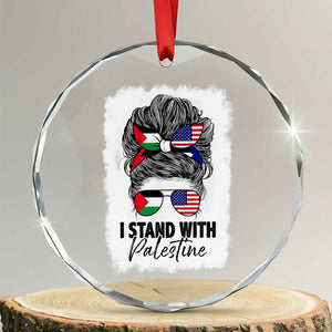 Stand With Palestine Crystal Glass Ornament Messy Bun Gaza Palestinian Flag TS10 Transparent Glass 3'' Circle Print Your Wear