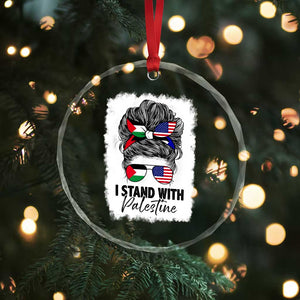 Stand With Palestine Crystal Glass Ornament Messy Bun Gaza Palestinian Flag TS10 Print Your Wear