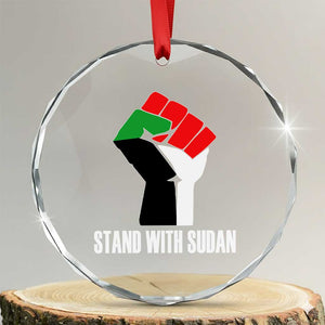 Stand With Sudan Power Fist Crystal Glass Ornament Sudan Flag Activist Peace and Protest TS02 Transparent Glass 3'' Circle Print Your Wear