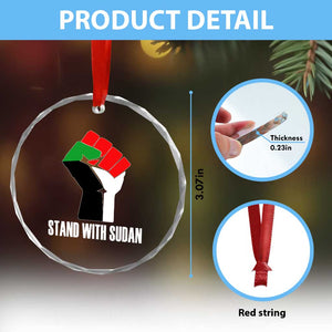 Stand With Sudan Power Fist Crystal Glass Ornament Sudan Flag Activist Peace and Protest TS02 Print Your Wear
