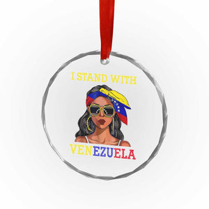 Stand With Venezuela Patriotic Crystal Glass Ornament Venezuelan Flag Empowering Afro Latina Messy Bun Bandana TS02 Print Your Wear