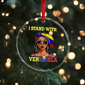 Stand With Venezuela Patriotic Crystal Glass Ornament Venezuelan Flag Empowering Afro Latina Messy Bun Bandana TS02 Print Your Wear