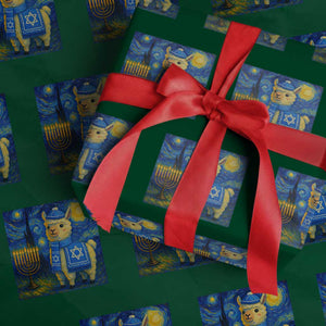 Starry Hanukkah Night Wrapping Paper Roll Funny Llama Jewish Holiday Gift TS12 Green Print Your Wear