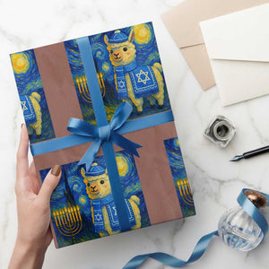 Starry Hanukkah Night Wrapping Paper Roll Funny Llama Jewish Holiday Gift TS12 Mocha Print Your Wear