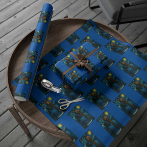 Starry Night Art Parody Wrapping Paper Roll Girl And Labrador Retriever Dog Mom Gift TS12 Blue Print Your Wear