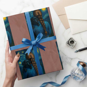 Starry Night Art Parody Wrapping Paper Roll Girl And Labrador Retriever Dog Mom Gift TS12 Mocha Print Your Wear