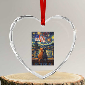 Starry Night Cat Patriotic American Pride Heart Crystal Glass Ornament TS12 Transparent Glass 3'' Heart Print Your Wear