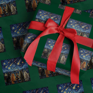 Starry Night Cats Watching Meteors Wrapping Paper Roll Astronomy Lover Gift