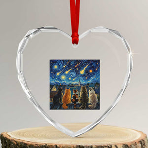 Starry Night Cats Watching Meteors Heart Crystal Glass Ornament Astronomy Lover Gift