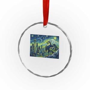 Starry Night Seattle Skyline Eagle Crystal Glass Ornament Vintage Football Fan Pacific Northwest Pride