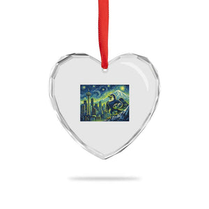Starry Night Seattle Skyline Eagle Heart Crystal Glass Ornament Vintage Football Fan Pacific Northwest Pride