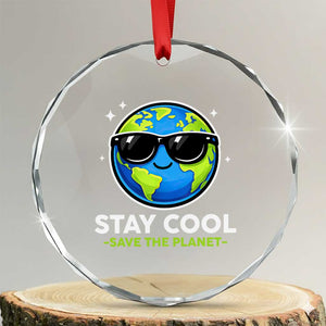 Stay Cool Save The Planet Eco-Friendly Earth Day Crystal Glass Ornament Cute Cartoon Globe with Sunglasses for Environmental Awareness TS02 Transparent Glass 3'' Circle Print Your Wear