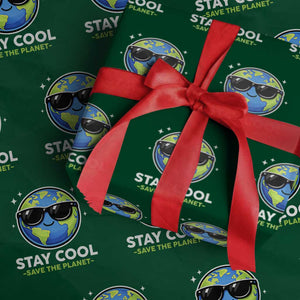Stay Cool Save The Planet Eco-Friendly Earth Day Wrapping Paper Roll Cute Cartoon Globe with Sunglasses for Environmental Awareness TS02 Green Print Your Wear