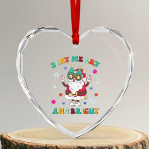 Stay Marry And Bright Groovy Xmas Hippie Santa Heart Crystal Glass Ornament TS09 Transparent Glass 3'' Heart Print Your Wear