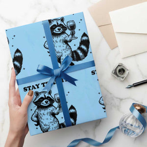 Stay Trashy Raccoon Wrapping Paper Roll Funny Raccoon Drinking Wine Meme TS14 Light Blue Print Your Wear
