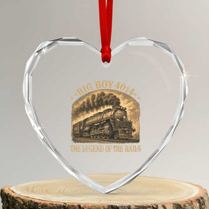 Steam Locomotive Legend of The Rails Train Heart Crystal Glass Ornament