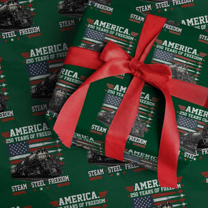 Steam Steel Freedom Stainless American Spirit Wrapping Paper Roll 250 Years USA Railroad Legend Patriotic Military Jet Flyover Graphic
