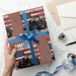 Steam Steel Freedom Stainless American Spirit Wrapping Paper Roll 250 Years USA Railroad Legend Patriotic Military Jet Flyover Graphic