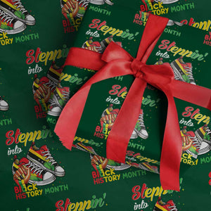 Stepping Into Black History Month Wrapping Paper Roll Black Girls Sneakers TS02 Green Print Your Wear