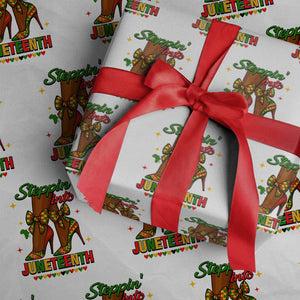 Stepping Into Juneteenth Wrapping Paper Roll Afro Diva High with African Pride TS02 White Print Your Wear