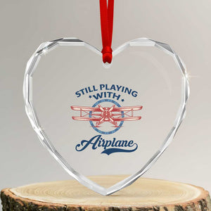 Still Playing With Airplane Heart Crystal Glass Ornament Aviation Lover Airline Pilot TS14 Transparent Glass 3'' Heart Print Your Wear
