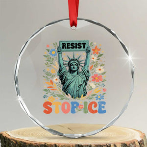 Stop ICE Crystal Glass Ornament Funny Statue of Liberty Boho Floral Resist Retro TS10 Transparent Glass 3'' Circle Print Your Wear