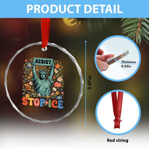 Stop ICE Crystal Glass Ornament Funny Statue of Liberty Boho Floral Resist Retro TS10 Print Your Wear
