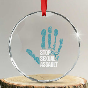 Stop Sexual Assault Crystal Glass Ornament Teal Ribbon Hand TS14 Transparent Glass 3'' Circle Print Your Wear