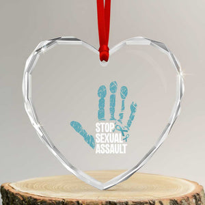 Stop Sexual Assault Heart Crystal Glass Ornament Teal Ribbon Hand TS14 Transparent Glass 3'' Heart Print Your Wear