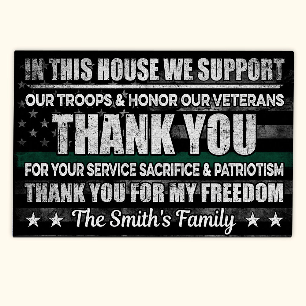 Personalized Doormat Veteran In This House We Support Our Troops and Honor Our Veterans CTM Custom - Printyourwear