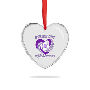 Strike Out Alzheimers Heart Crystal Glass Ornament Purple Ribbon Baseball Hope Support