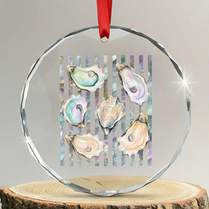 Striped Glitter Oyster Shell Crystal Glass Ornament Coastal Summer Ocean Gift TS12 Transparent Glass 3'' Circle Print Your Wear