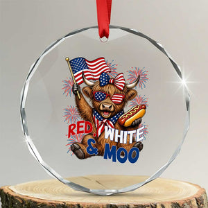 Striped Highland Cow 4th Of July Crystal Glass Ornament Red White And Moo TS12 Transparent Glass 3'' Circle Print Your Wear