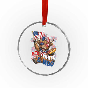 Striped Highland Cow 4th Of July Crystal Glass Ornament Red White And Moo TS12 Print Your Wear
