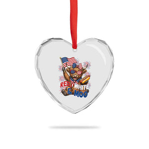 Striped Highland Cow 4th Of July Heart Crystal Glass Ornament Red White And Moo