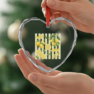 Striped Summer Lemon Heart Crystal Glass Ornament Citrus Fruit Lover Gift
