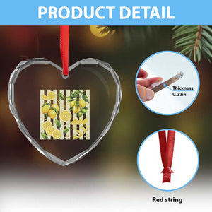 Striped Summer Lemon Heart Crystal Glass Ornament Citrus Fruit Lover Gift