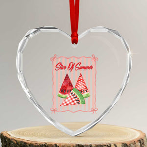 Striped Watermelon Beach Vibes Graphic Heart Crystal Glass Ornament Slice Of Summer