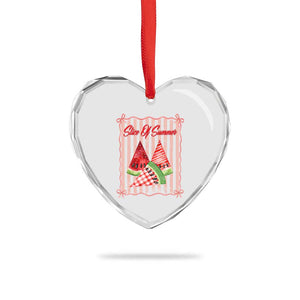 Striped Watermelon Beach Vibes Graphic Heart Crystal Glass Ornament Slice Of Summer