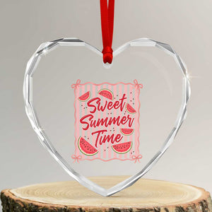 Striped Watermelon Beach Vibes Graphic Heart Crystal Glass Ornament Sweet Summer Time