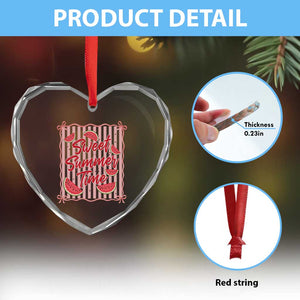 Striped Watermelon Beach Vibes Graphic Heart Crystal Glass Ornament Sweet Summer Time