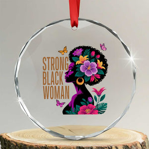 Strong Black Woman Floral Afro Crystal Glass Ornament Empowering Black Queen Pride Celebrating Melanin and Strength TS02 Transparent Glass 3'' Circle Print Your Wear