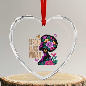 Strong Black Woman Floral Afro Heart Crystal Glass Ornament Empowering Black Queen Pride Celebrating Melanin and Strength TS02 Transparent Glass 3'' Heart Print Your Wear
