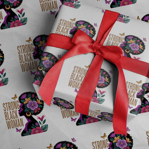 Strong Black Woman Floral Afro Wrapping Paper Roll Empowering Black Queen Pride Celebrating Melanin and Strength TS02 White Print Your Wear