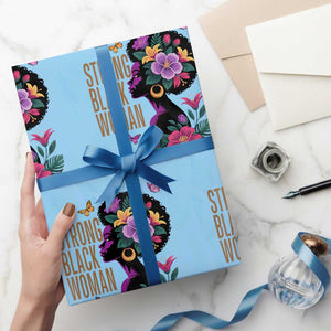 Strong Black Woman Floral Afro Wrapping Paper Roll Empowering Black Queen Pride Celebrating Melanin and Strength TS02 Light Blue Print Your Wear