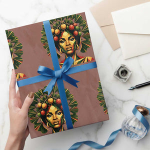 Strong Like Ackee Empowered Woman Wrapping Paper Roll Jamaican National Fruit Heritage Pride TS02 Mocha Print Your Wear