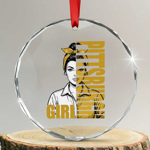 Strong Woman Football Game Day Crystal Glass Ornament Black And Gold City Pride