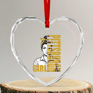 Strong Woman Football Game Day Heart Crystal Glass Ornament Black And Gold City Pride