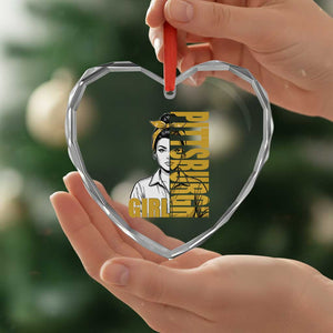 Strong Woman Football Game Day Heart Crystal Glass Ornament Black And Gold City Pride