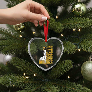 Strong Woman Football Game Day Heart Crystal Glass Ornament Black And Gold City Pride